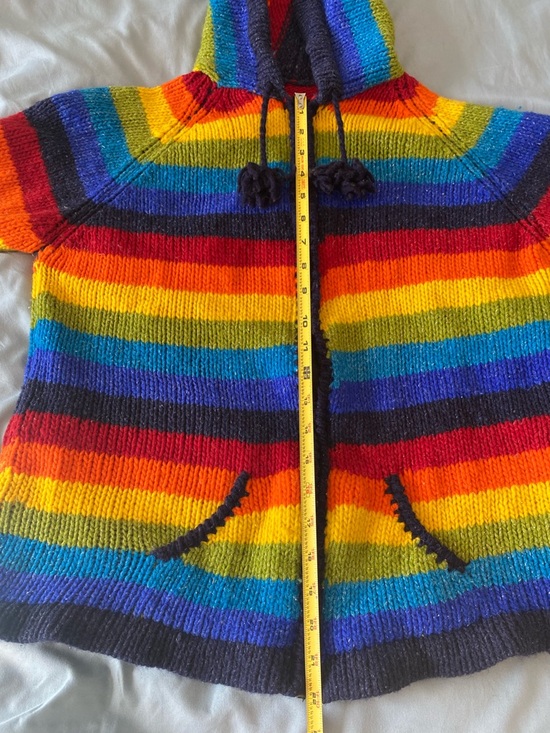 Handmade Knitted Rainbow Stripe Hooded Zip Cardigan Adult - see measurements - Picture 10 of 10